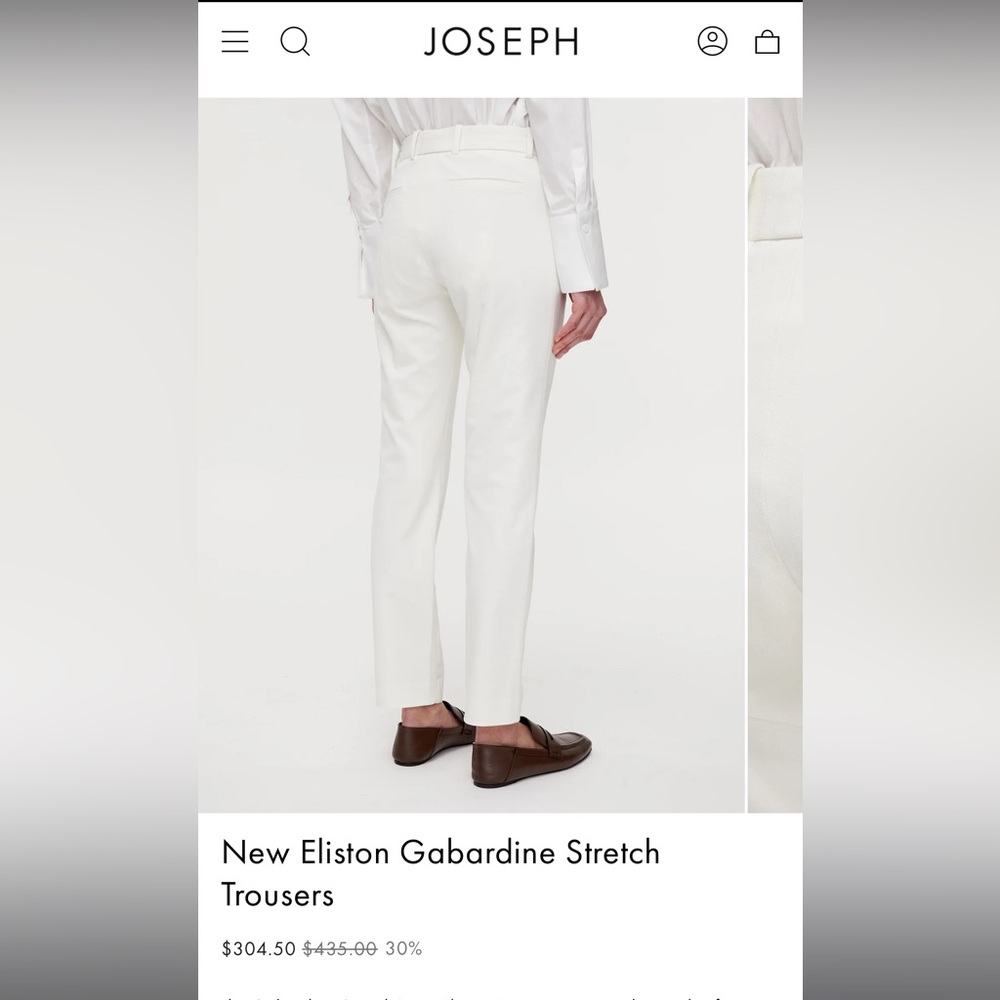 JOSEPH New Eliston Ganardine Stretch Trousers, white